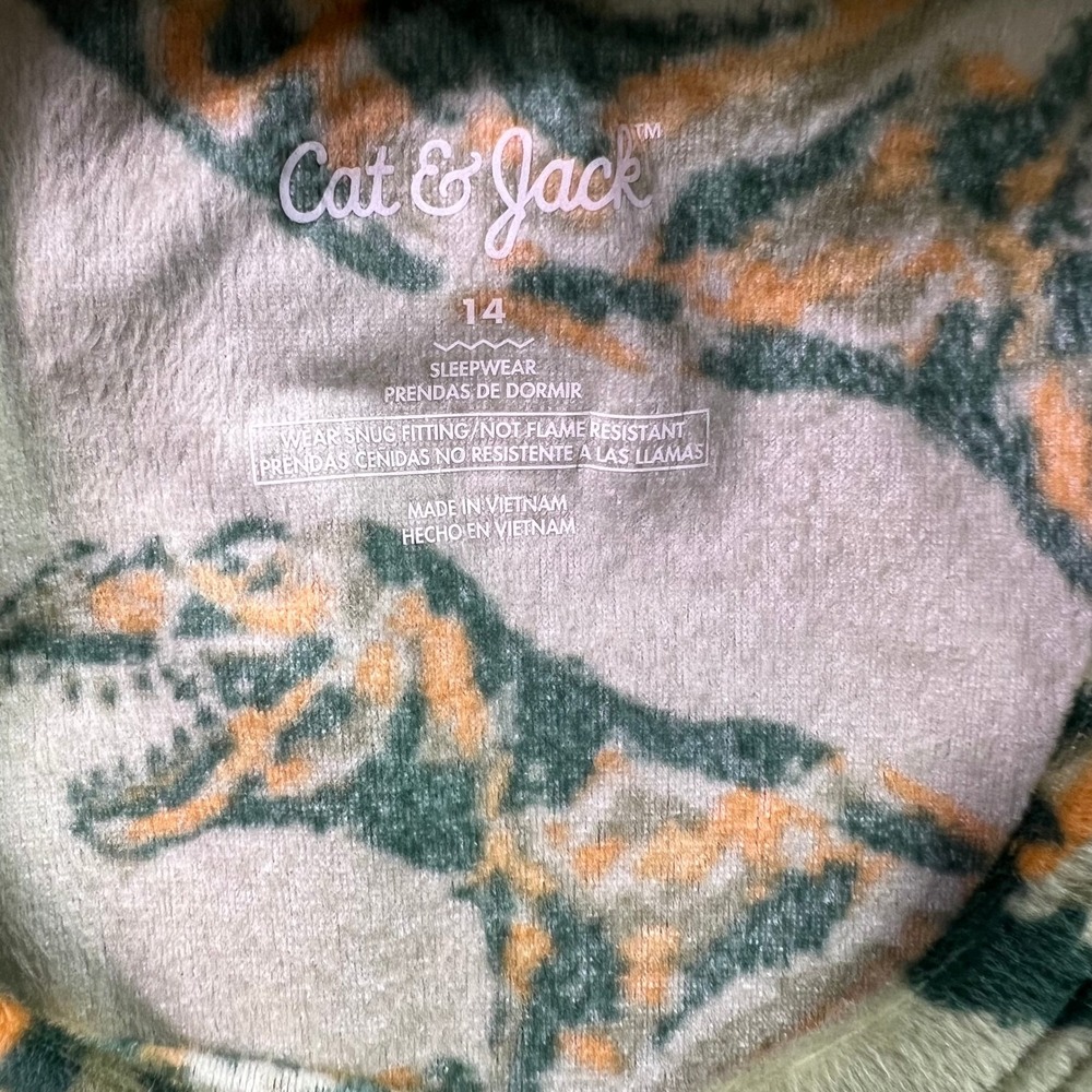 Cat & Jack Kids Olive Dinosaur T-Rex Snug Fit Pajama Set Size 14 NEW - Picture 5 of 8